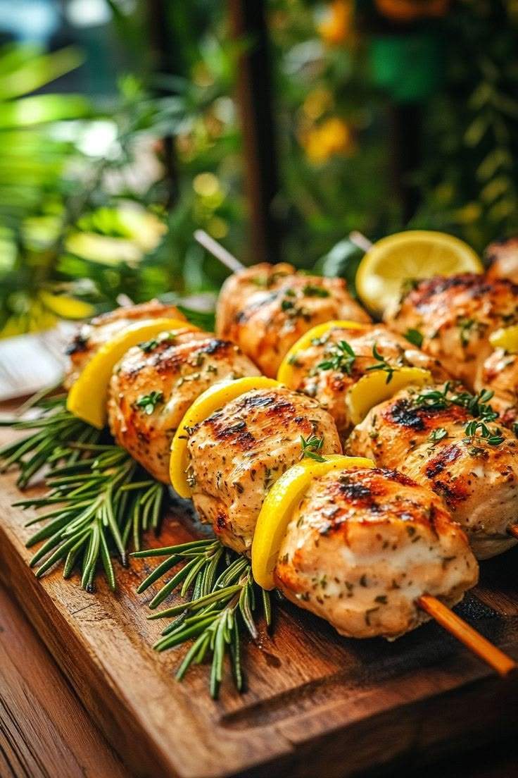 Brochettes de poulet au citron et romarin
