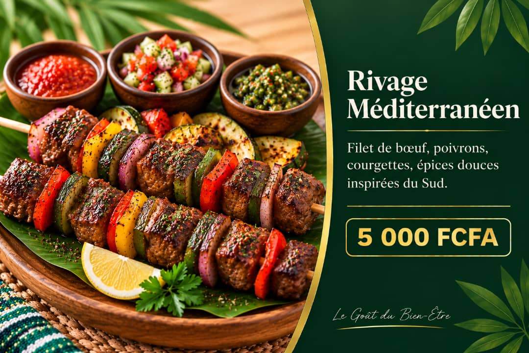 Rivage Méditerranéen — Filet de bœuf, poivrons, courgettes, épices douces inspirées du Sud, 5 000 FCFA