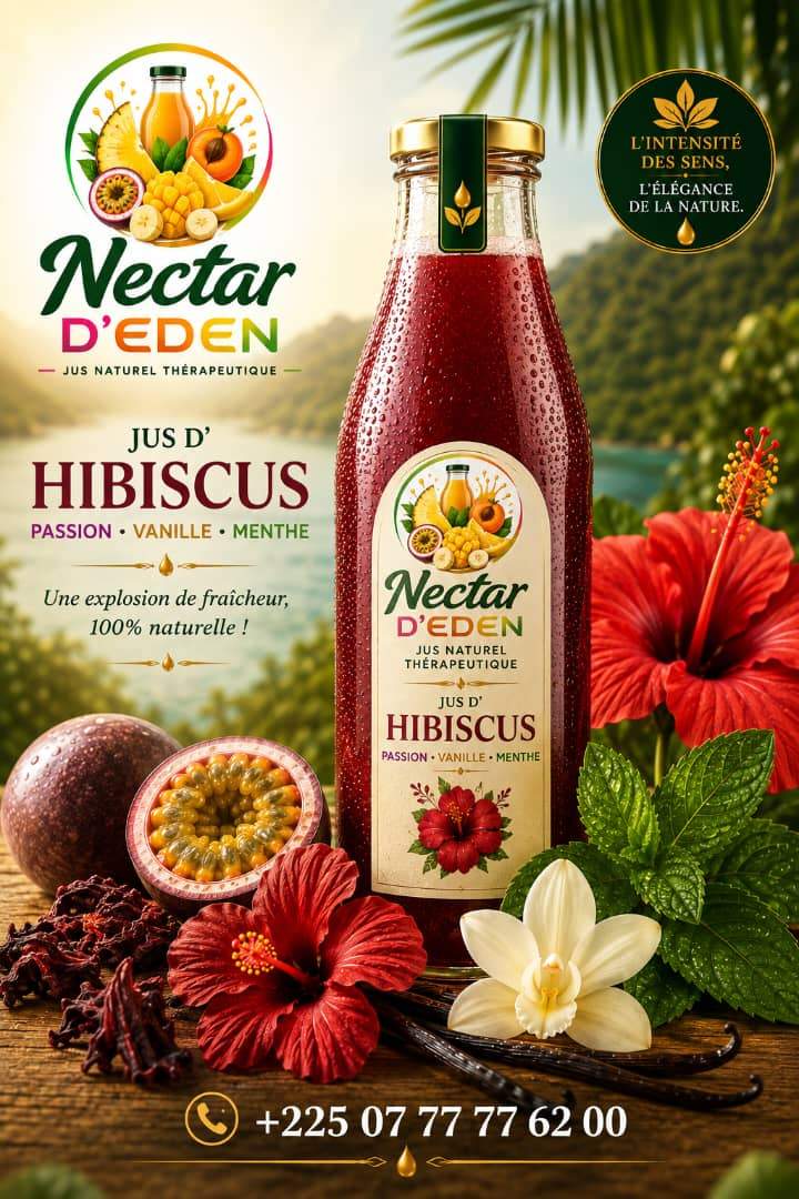 Jus d'Hibiscus — Passion, Vanille, Menthe, une explosion de fraîcheur 100% naturelle, 2 000 FCFA